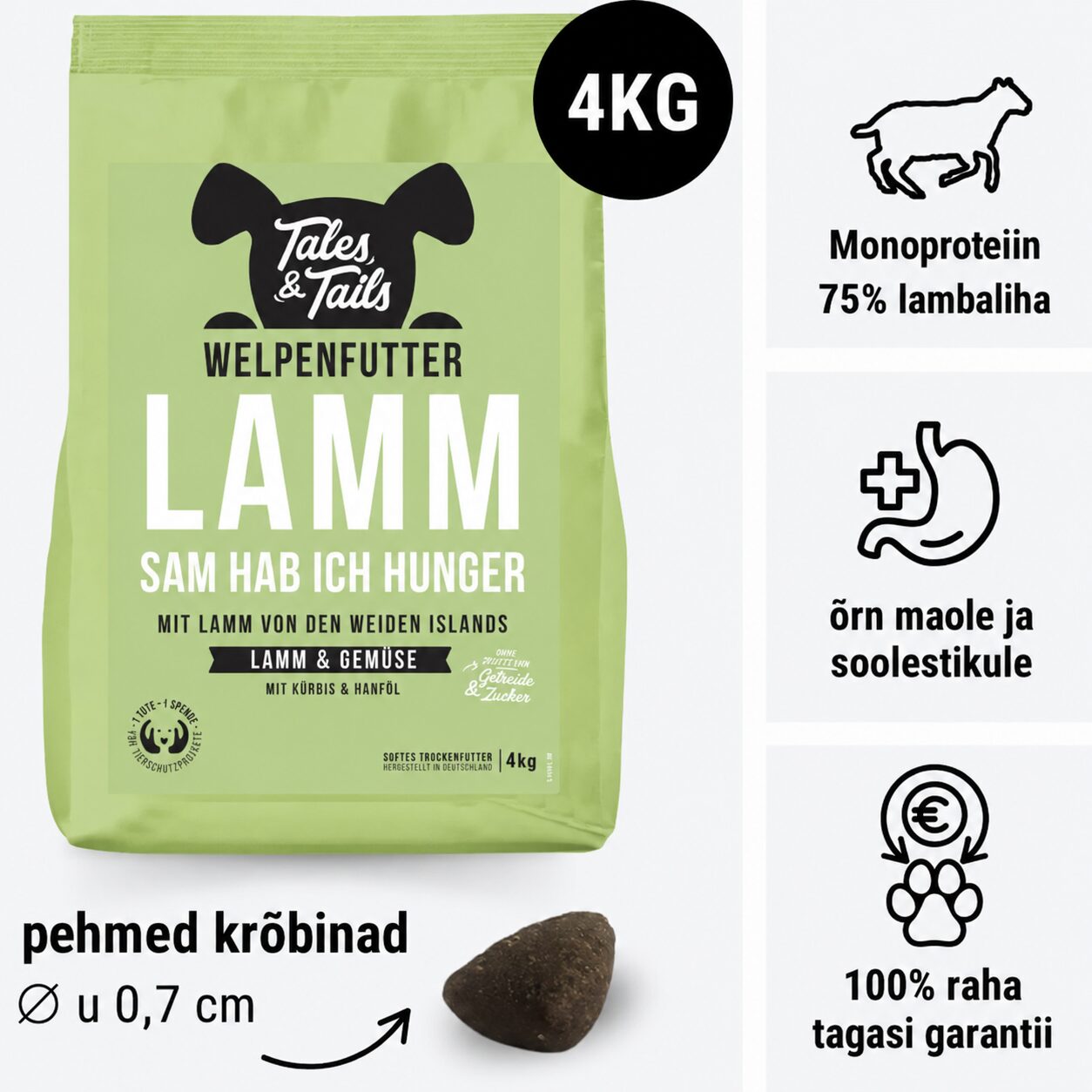 Tales & Tails monoproteiin koeratoit - pehme kuivtoit lambalihaga kutsikatele | Sniffy - Parima sõbra heaks Tales & Tails monoproteiin koeratoit - pehme kuivtoit lambalihaga kutsikatele - Image 4
