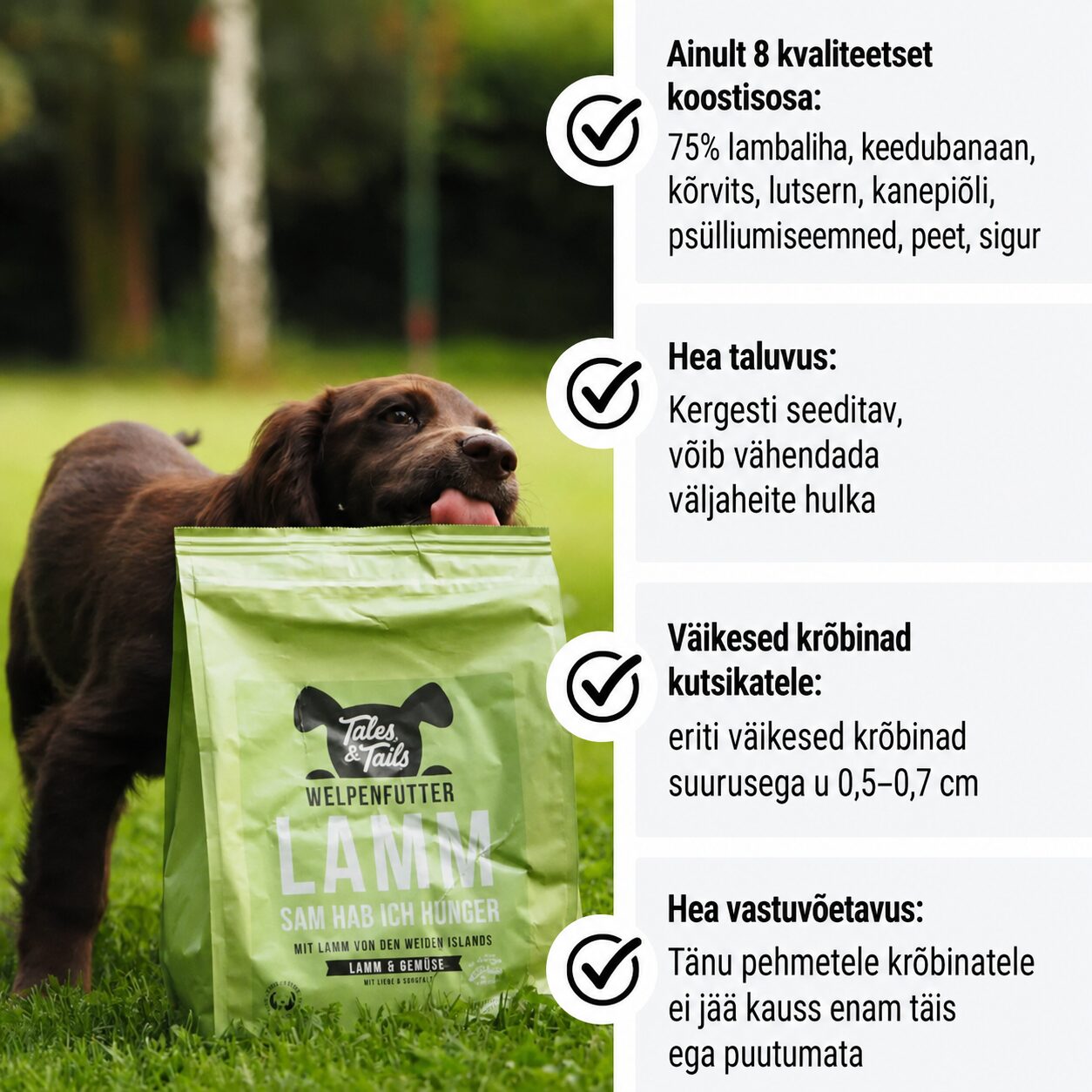 Tales & Tails monoproteiin koeratoit - pehme kuivtoit lambalihaga kutsikatele | Sniffy - Parima sõbra heaks Tales & Tails monoproteiin koeratoit - pehme kuivtoit lambalihaga kutsikatele - Image 3