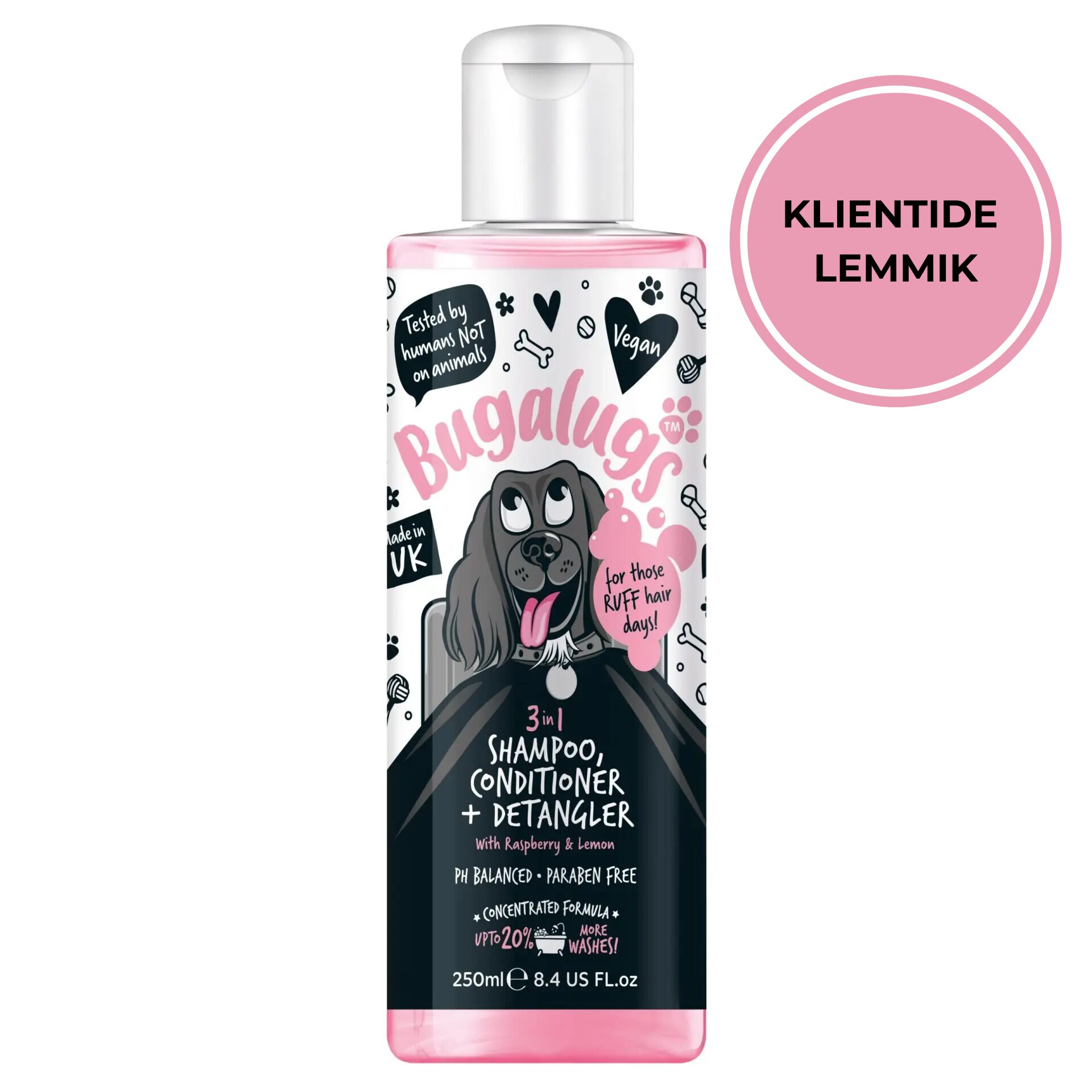 Bugalugs Raspberry Lemon Scented 3-In-1 Shampoo | Sniffy - Parima sõbra heaks Bugalugs Raspberry Lemon Scented 3-In-1 Shampoo