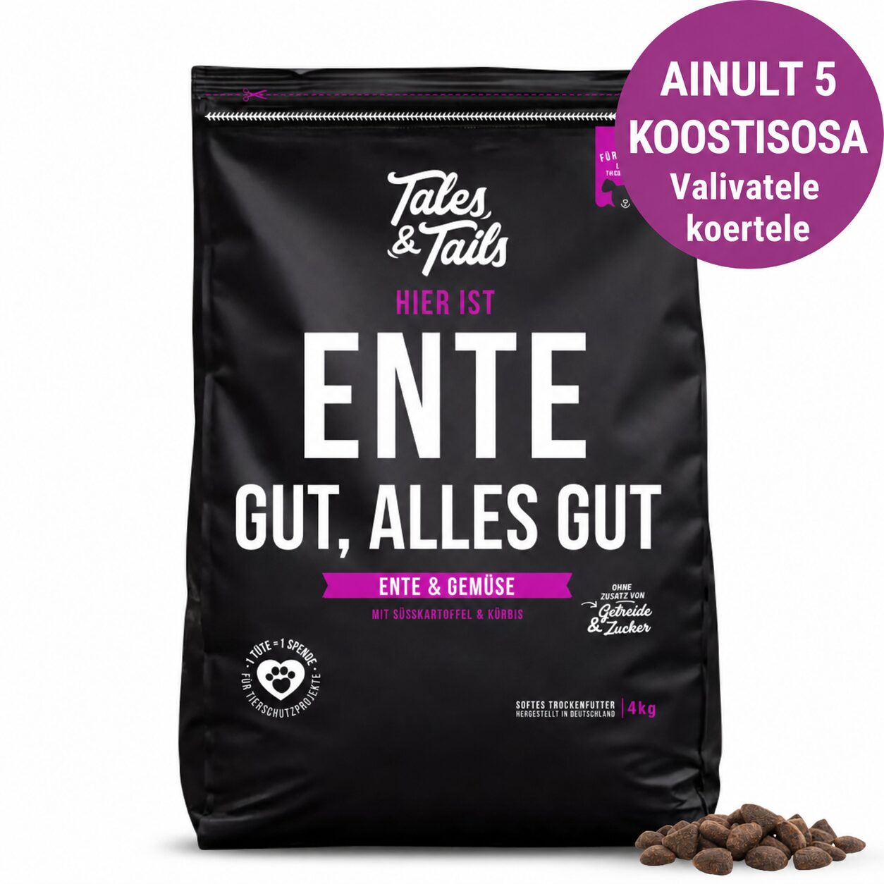 Tales & Tails Monoprotein Dog Food - Soft Dry Food with Duck Meat | Sniffy - Parima sõbra heaks Tales & Tails Monoprotein Dog Food - Soft Dry Food with Duck Meat