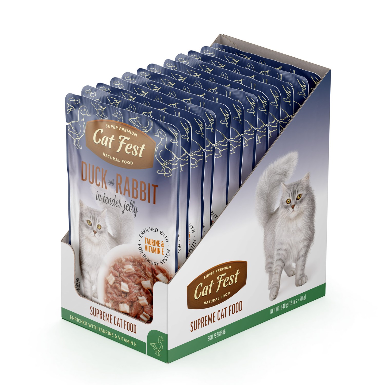 CatFest pardi- ja jäneselihaga märgtoit kassile želees (12x70g) | Sniffy - Parima sõbra heaks CatFest pardi ja jäneselihaga märgtoit kassile želees 70g