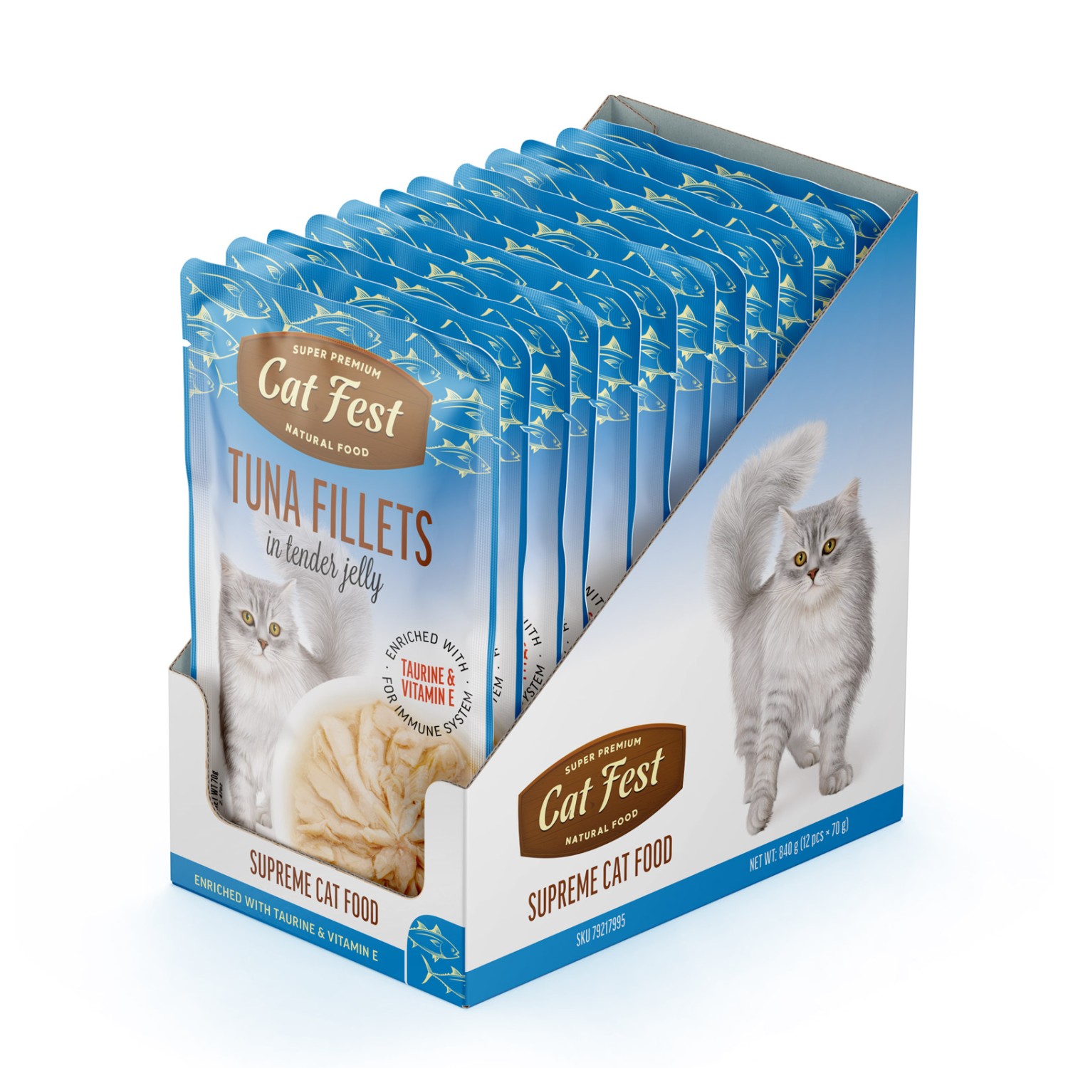 Cat Fest tuunikalafileega märgtoit kassile želees (12x70g) | Sniffy - Parima sõbra heaks CatFest tuunikalafileega märg kassitoit želees 70g