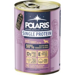 Polaris kalkuniga koerakonserv 400g Monoproteiin konserv koerale Ühe valguallikaga koeratoit Koeratoit kalkuniga tundlikule seedimisele Polaris täistoit koerale