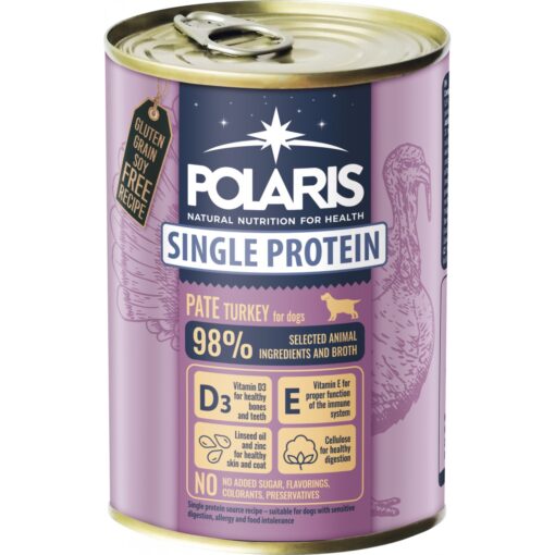 Polaris kalkuniga koerakonserv 400g Monoproteiin konserv koerale Ühe valguallikaga koeratoit Koeratoit kalkuniga tundlikule seedimisele Polaris täistoit koerale