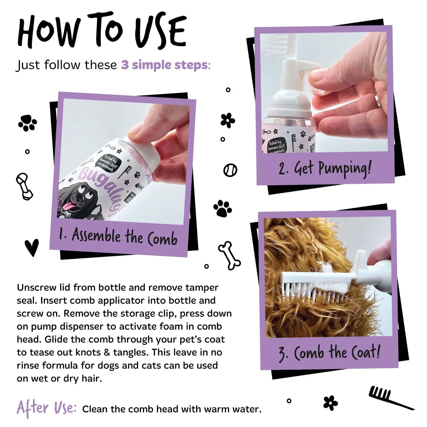 Bugalugs Lavender Chamomile Foam Comb for Dogs Cats - Removes Tangles | Sniffy - Parima sõbra heaks Bugalugs Lavender Chamomile Foam Comb for Dogs Cats - Removes Tangles - Image 2