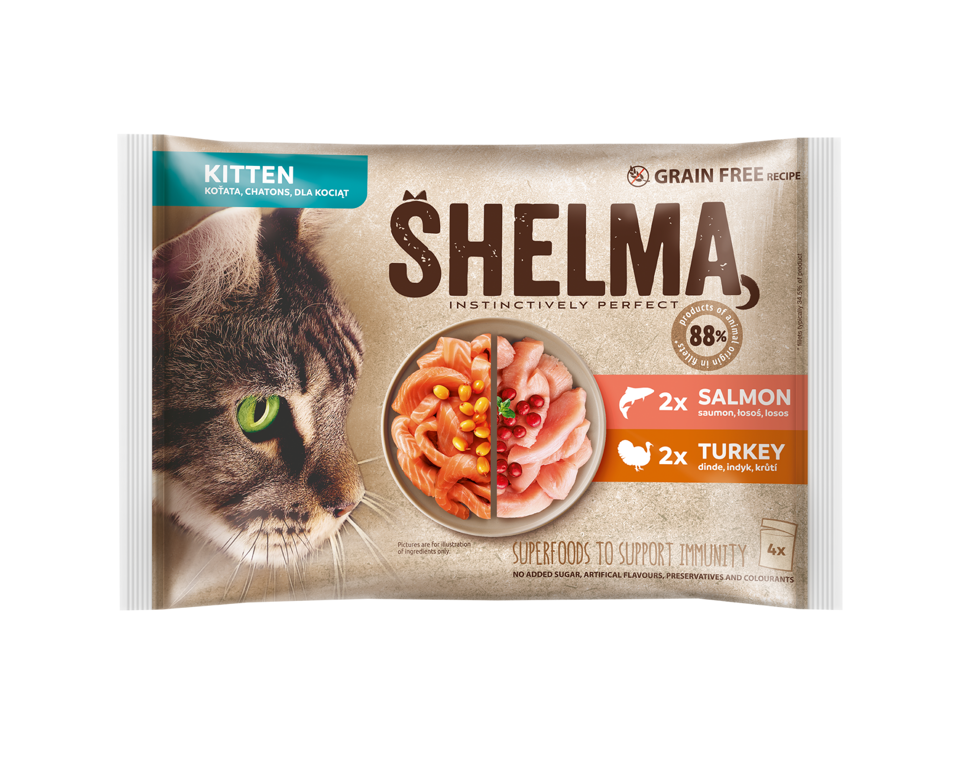 Shelma lõhe ja kalkun kassipoegadele - täissööt kastmes | Sniffy - Parima sõbra heaks Shelma KITTEN teraviljavaba märgtoit kassipoegadele - lõhe ja kalkun kastmes